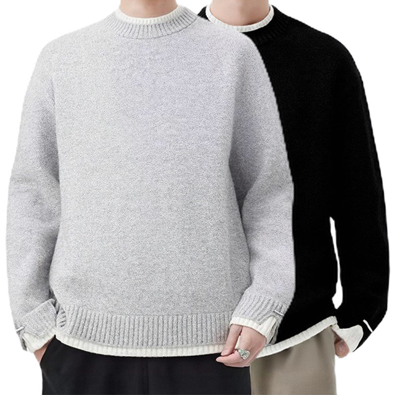 Explosiones transfronterizas de tamaño europeo de tamaño grande falso dos piezas de camisetas de punto suéter hombre viejo estilo coreano fábrica de otoño y invierno al por mayor