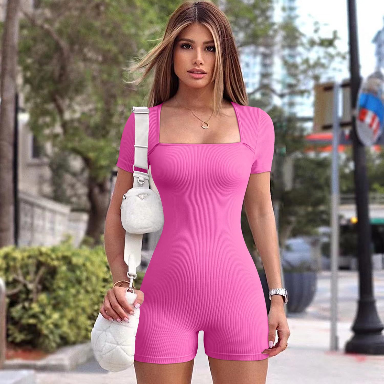 Cross-border New Short-sleeved Jumpsuit Women's Tight Body Shaper Sexy Tunic High Elastic Fabric Rib Jumpsuit