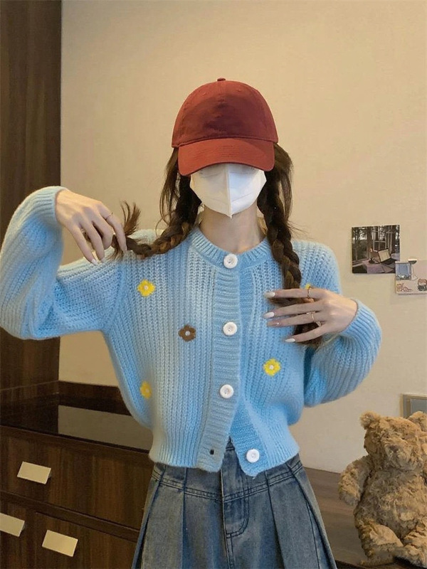 花朵刺绣针织开衫毛衣吊带两件套女2025秋冬新款显瘦外套甜辣上衣|undefined
