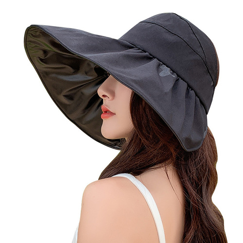 Women's Summer All-Match UV-Protective Sun Hat with Large Brim – Foldable Black-Glaze Fisherman Style Hat