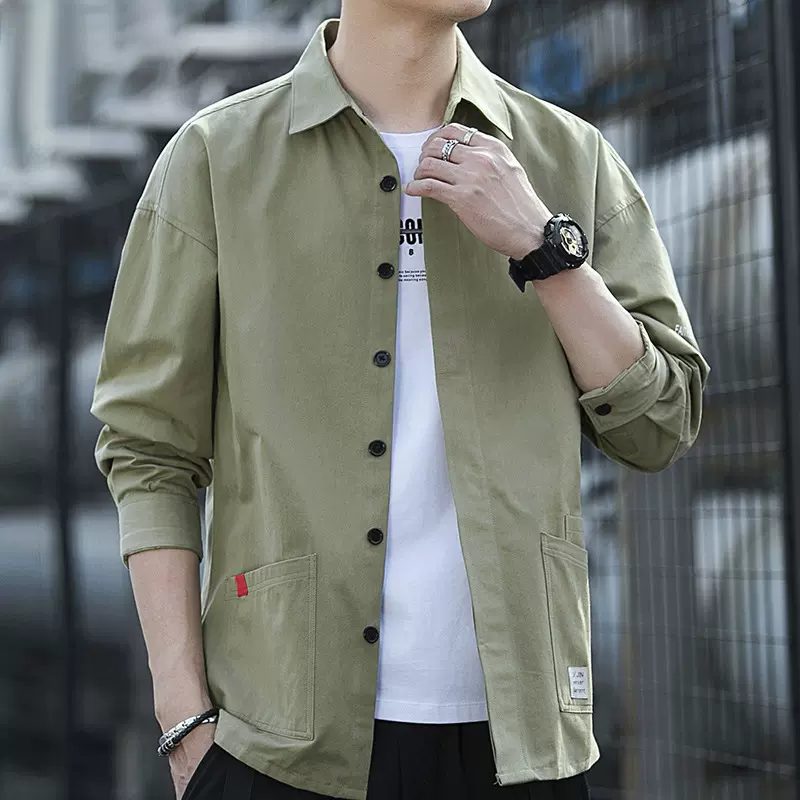 长袖纯棉衬衣男士2024秋季外套时尚潮流休闲帅气衬衫潮男秋装上衣