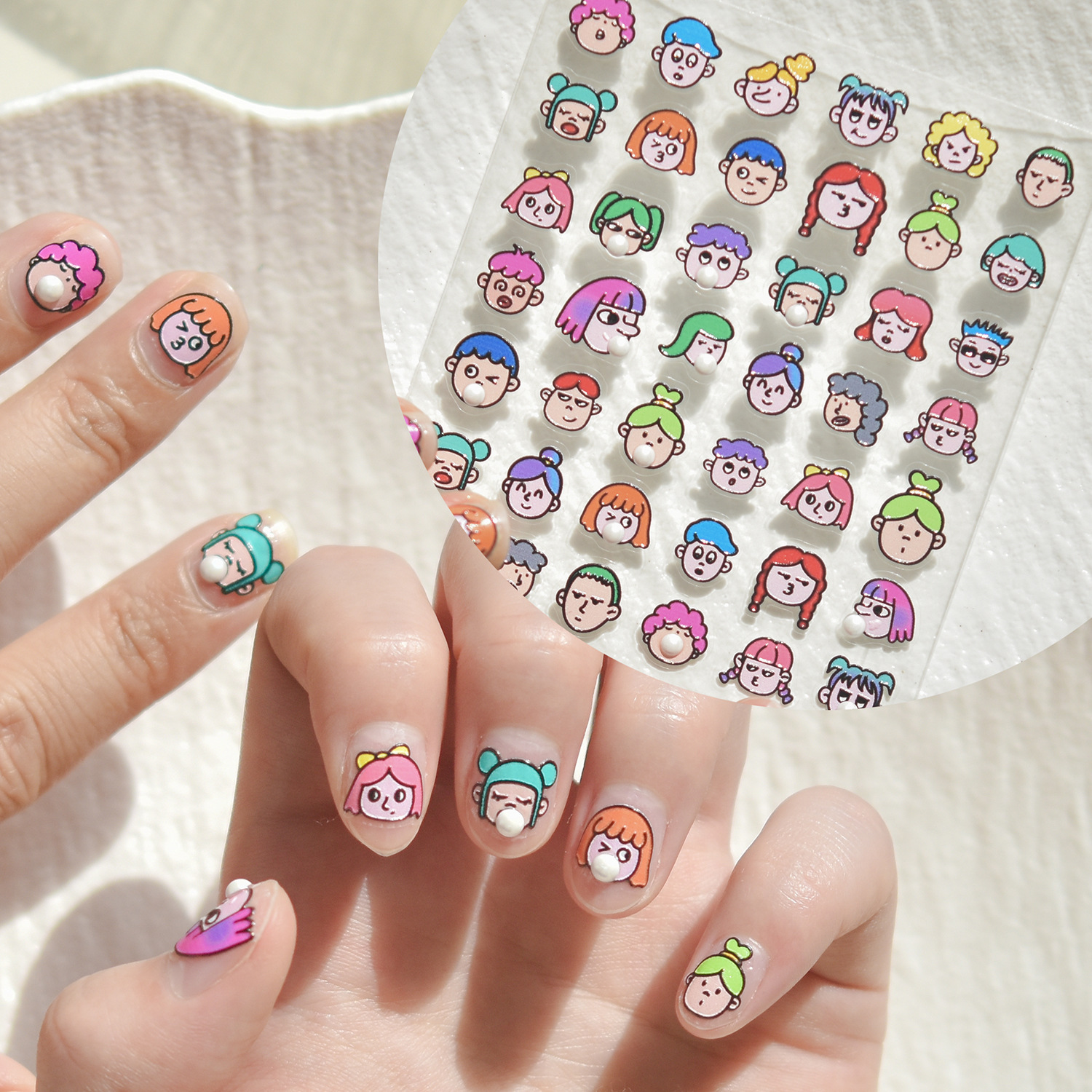 Nuevo estilo explosivo transfronterizo pegatinas de diamantes de cristal de uñas pegatinas de uñas de dibujos animados viento divertido soplando burbujas chica fea linda pegatinas de avatar