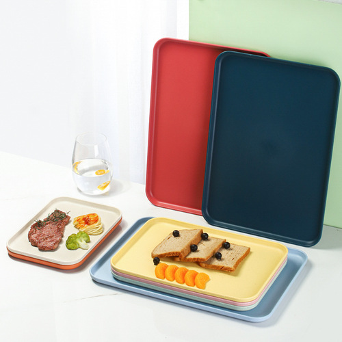 Wheat straw square tray barbecue fast food tray household fruit dessert Nordic plastic PP storage tray wholesale