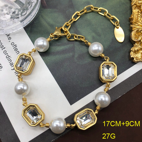 Second-hand real gold-plated necklace bracelet, glass pearl double-sided faceted gemstone necklace, clavicle chain, versatile bracelet