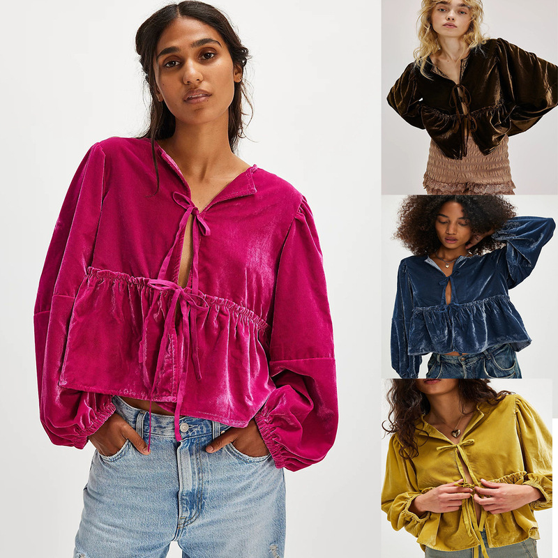 Amazon European and American Cross-Border Hot Selling Velvet Shirt 2025 Independent Station New Women's Sweet Casual Strappy Shirt Amazon European and American Cross-Border Hot Selling Velvet Shirt 2025 Independent Station New Women's Sweet Casual Strappy Shirt