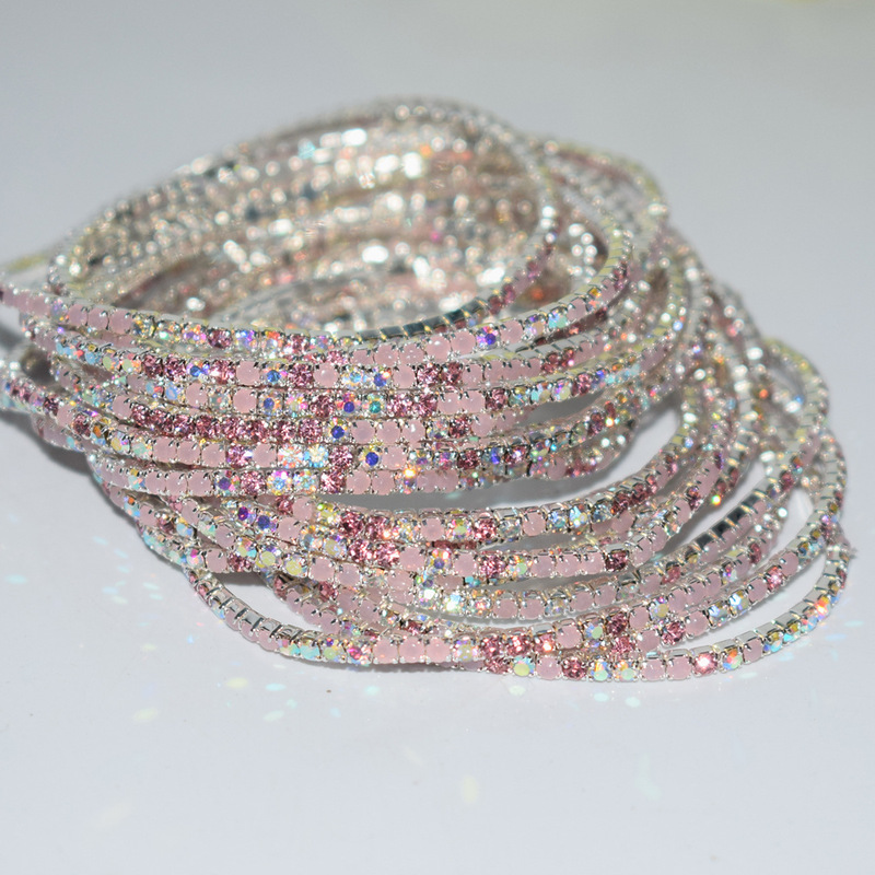 Factory Direct Sales 10 Pieces 2mm Single Drainage Diamond Thin Bracelet Rubber Band Elastic Full Diamond Bracelet Fashion Bracelet