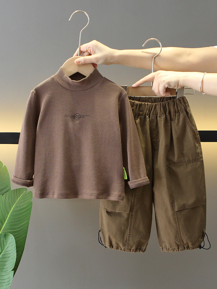 6160 traje de otoño para niños 2024 nuevo chaleco con capucha de estilo occidental para niños coreanos de tres piezas image 5