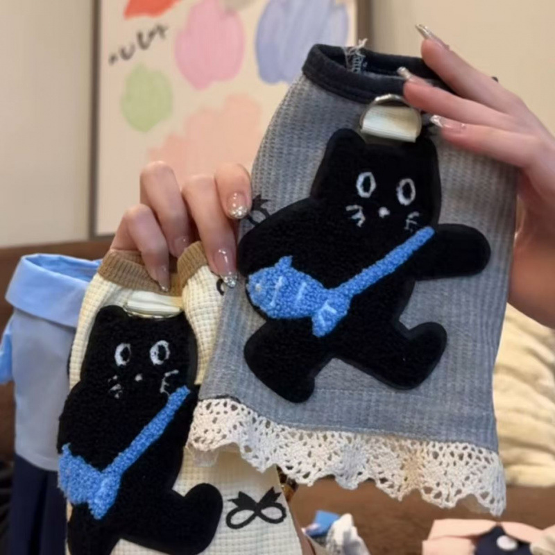 Primavera y verano ropa para gatos nueva muñeca de pelo gato gato gato azul lindo chaleco de encaje waffle