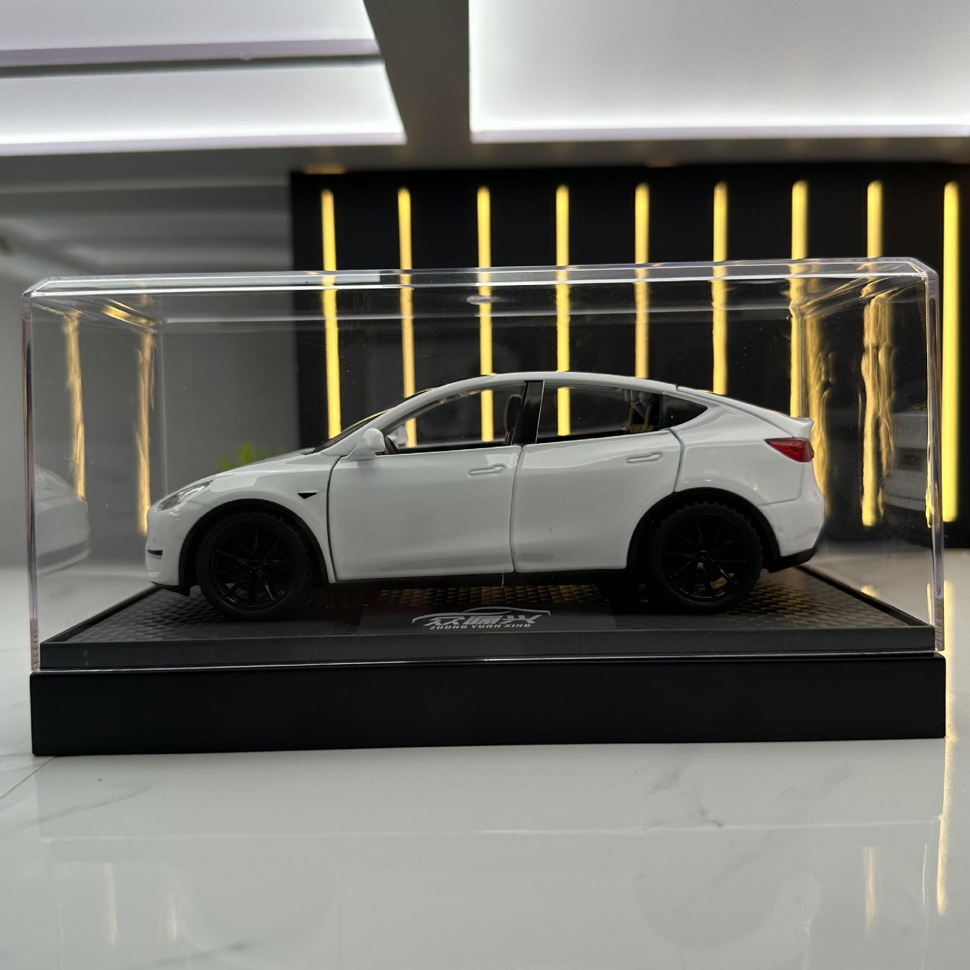Zhongyuan xinghejin modelo de coche 1:32 nueva energía tesla ModelY tire hacia atrás juguete coche música modelo caja de polvo