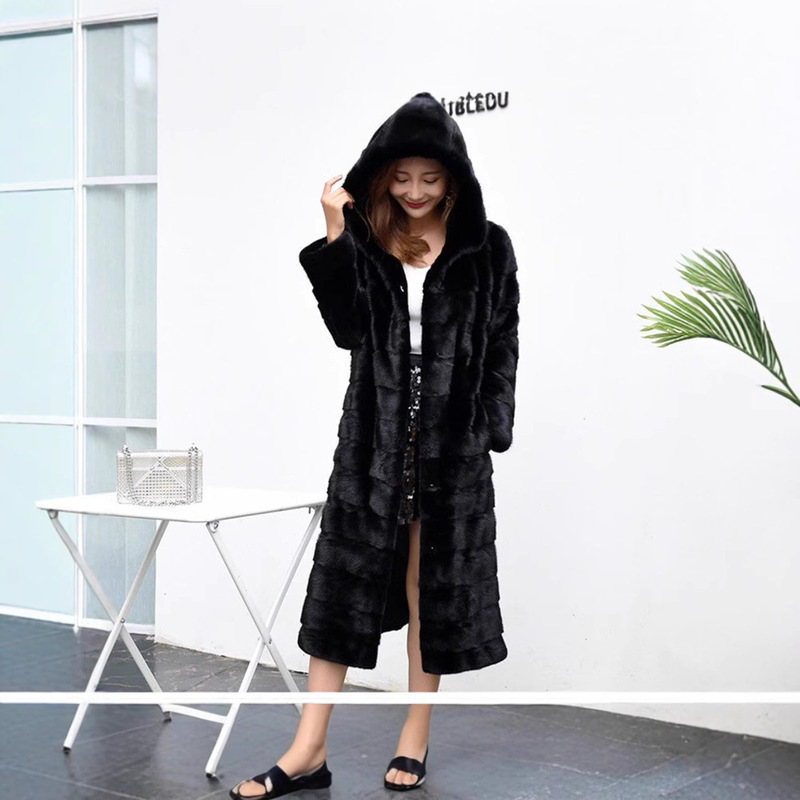 2025 Foreign Trade Popular Imitation Fur Outwear Women's Mink Fur Slim Fur Whole Mink Outwear Long Hooded Women's Clothing