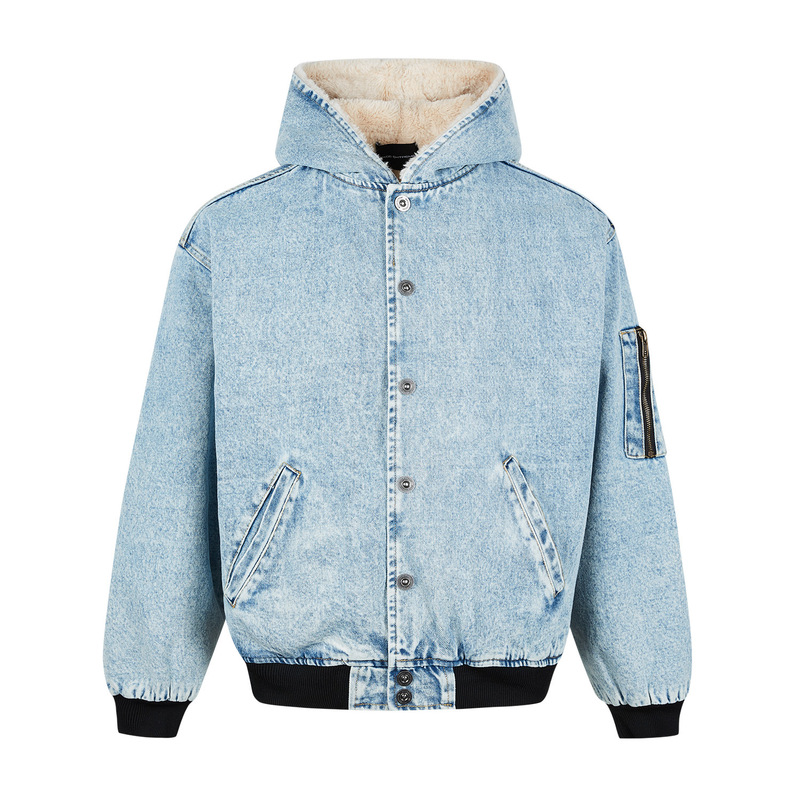 MADEEXTREME Imitation Rabbit Hair Seat Mountain Carved Denim Blue Fried Snowflake Autumn and Winter Thickened Warm Jacket Jacket for Men and Women