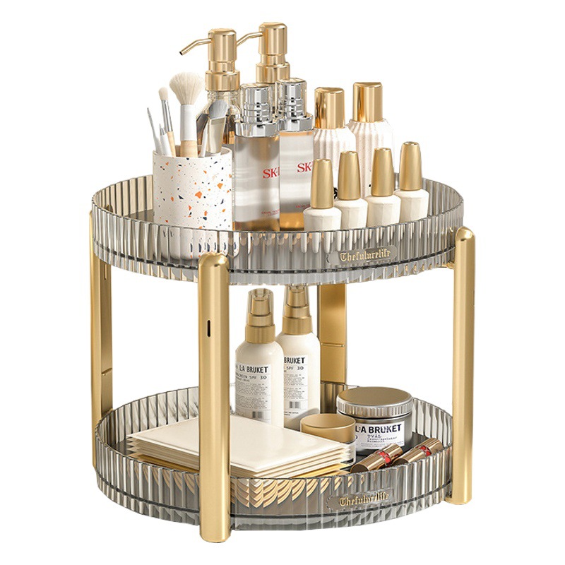 Lujo ligero chapado en oro caja de almacenamiento giratoria hogar multi-funcional almacenamiento rack cosméticos almacenamiento rack cocina condimento almacenamiento