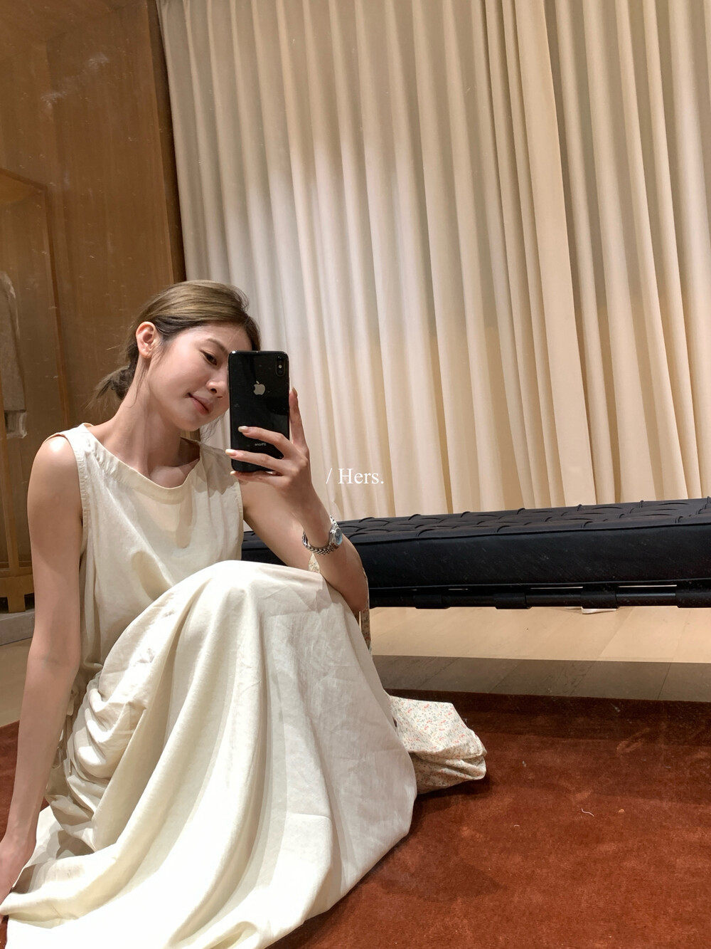 Đầm maxi nữ cổ tròn không tay thắt eo phong cách tối giản — trắng ngà, màu mơ chi tiết 11