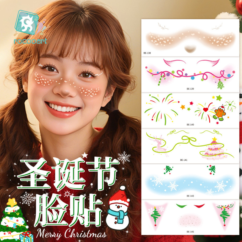 2025新款圣诞节纹身贴防水圣诞节妆容贴纸节日派对演唱会可爱脸贴|undefined