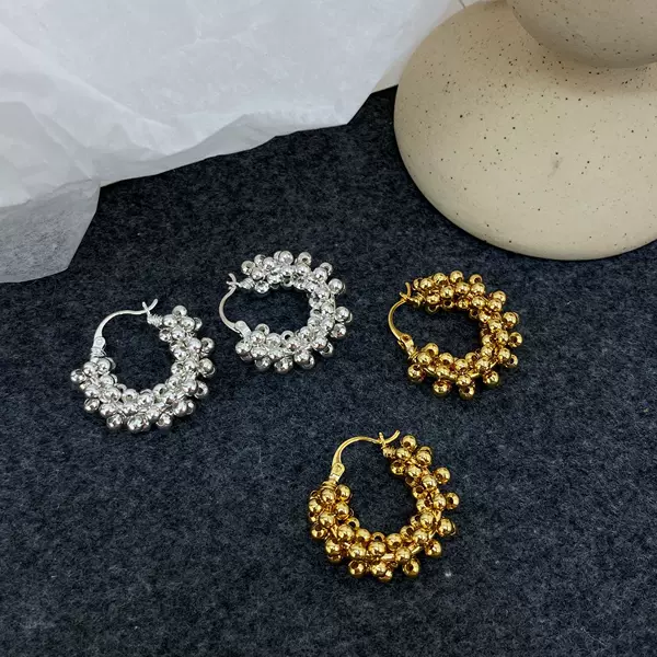 Trendy Minimalist Beaded Wrap Earrings with Copper Plated Real Gold, New Luxury High-End Hoop Earrings