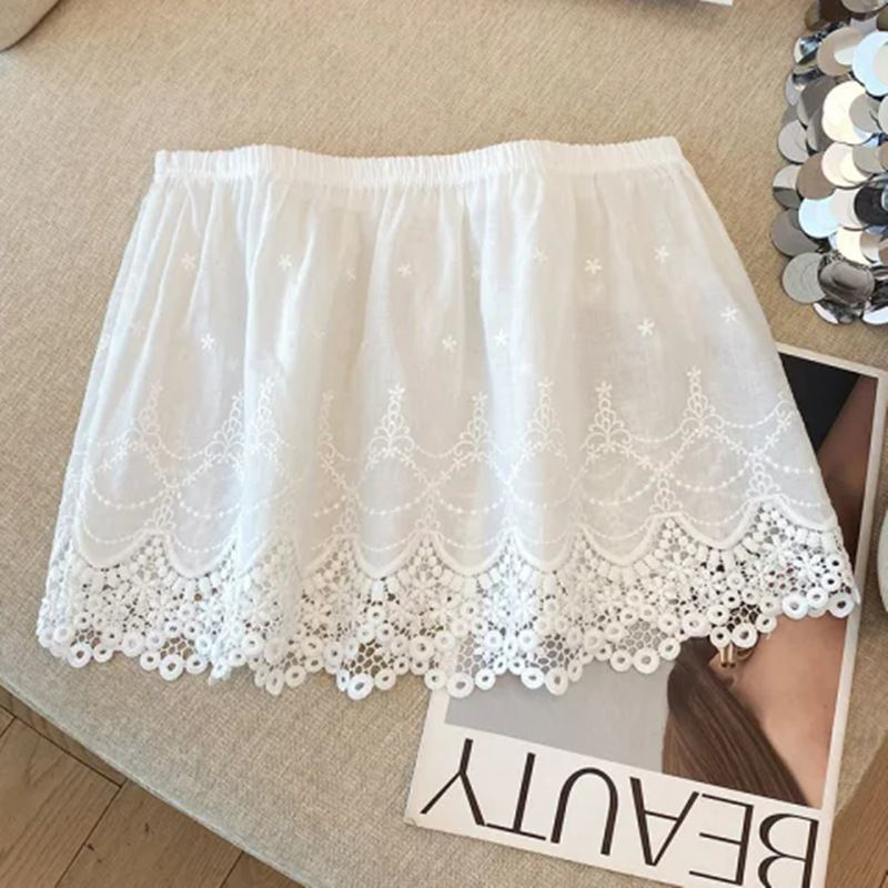 Korean-Style Base Layer Magic Design White Lace Trim Half Skirt for Women with Layered Short Skirt Underneath