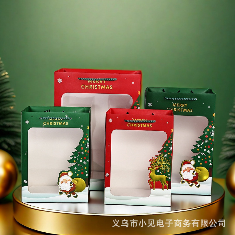 圣诞节礼品袋礼物袋橱窗袋透明大纸袋跨境爆款平安夜手提袋送礼袋