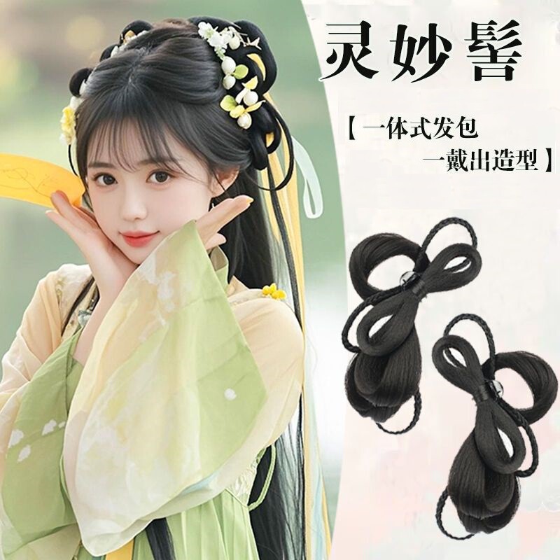 古典汉服假发包古装抓夹蝴蝶结发髻古风可爱造型自然发包头饰假发|undefined