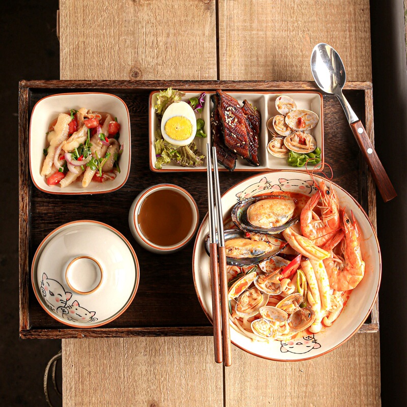 Bowl and Plate Set with Wooden Holder, Ceramic Stew Pot, Noodle Bowl, Personal Use, Exquisite Postpartum Mealware, Separate Serving Bowls and Plates Bowl and Plate Set with Wooden Holder, Ceramic Stew Pot, Noodle Bowl, Personal Use, Exquisite Postpartum Mealware, Separate Serving Bowls and Plates