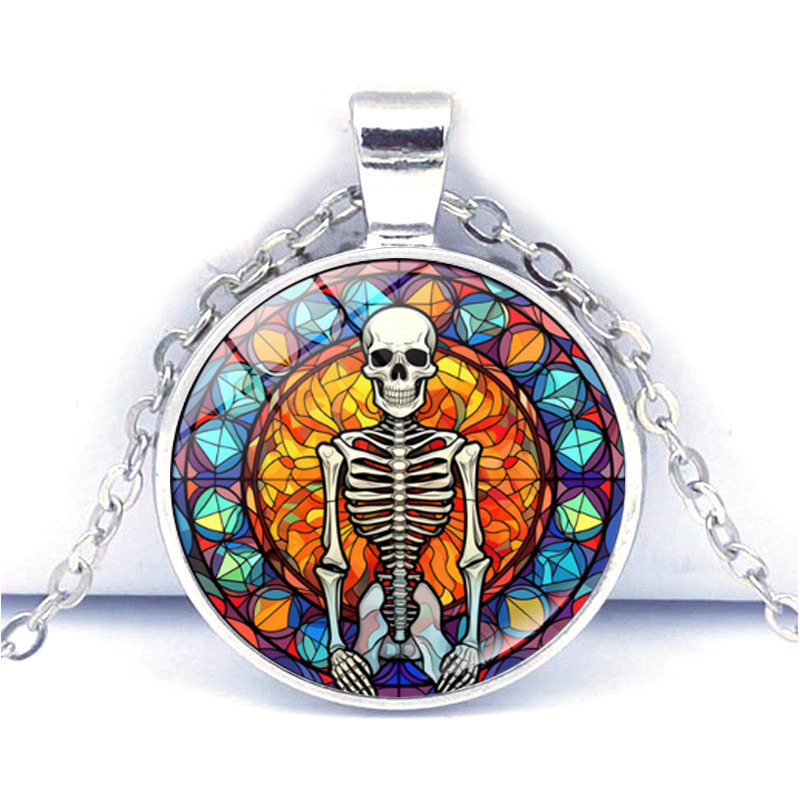 Collier pendentif château crâne d'halloween pour homme et femme_voghion.com
