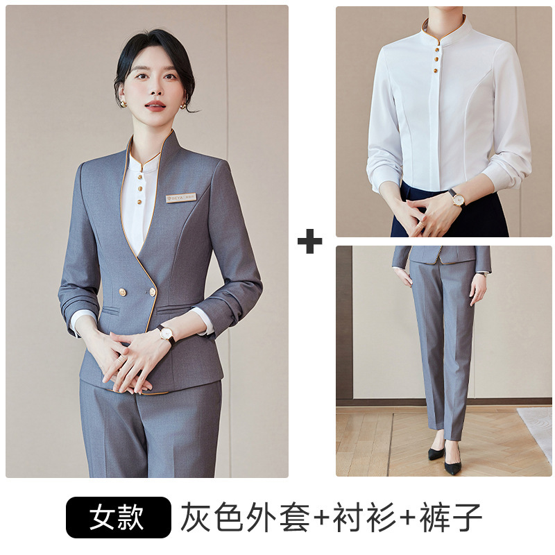 高端西装男女同款职业套装新中式五星级酒店前台餐饮服务员工作服|undefined