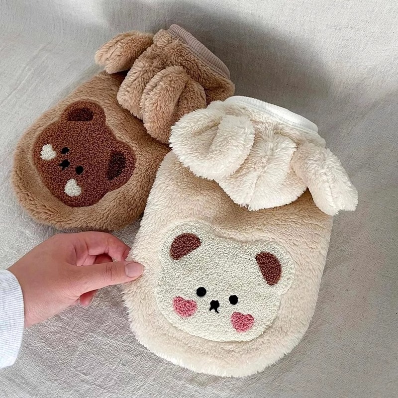 Otoño y invierno coreano lindo caricatura oso encapuchado oso Teddy ropa de perro gato cálido mascota camisa de peluche