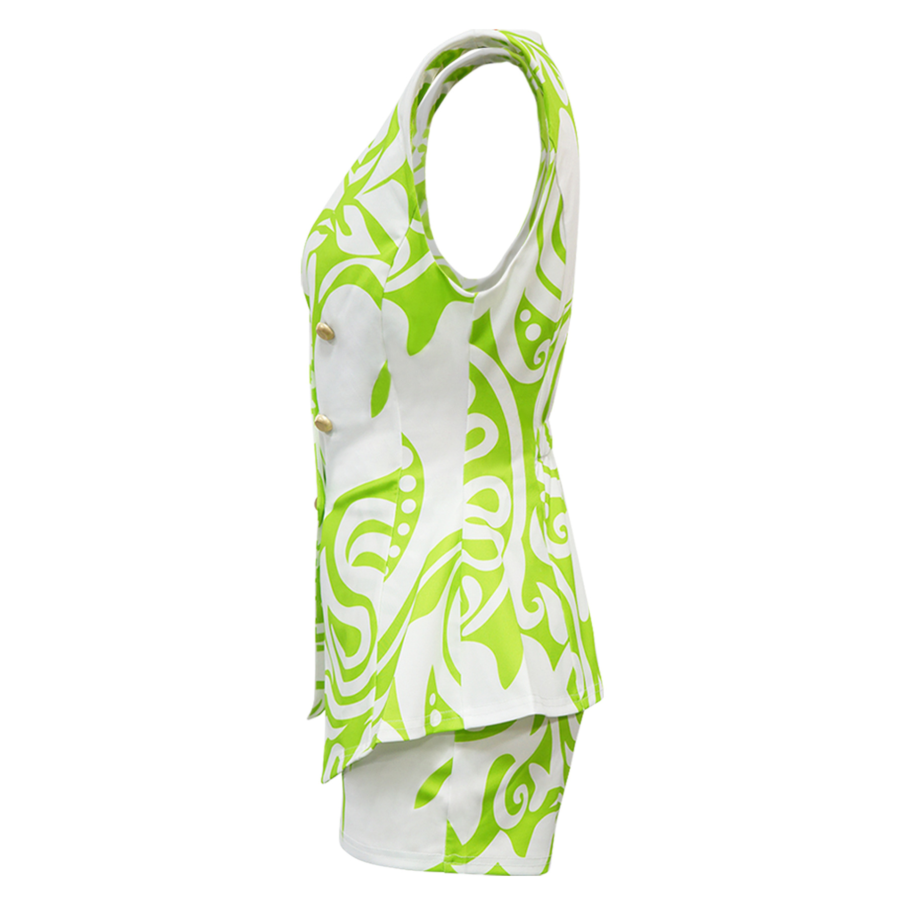 Ensemble blazer sans manches et short imprimé géométrique femme_voghion.com