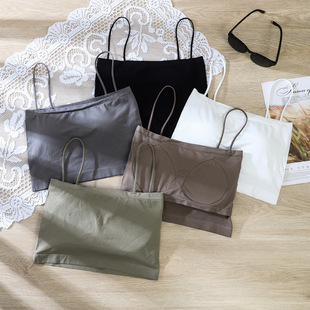 One-piece fixed Cup beautiful back wrapped breast tube top seamless no steel ring base wear thin shoulder strap short camisole