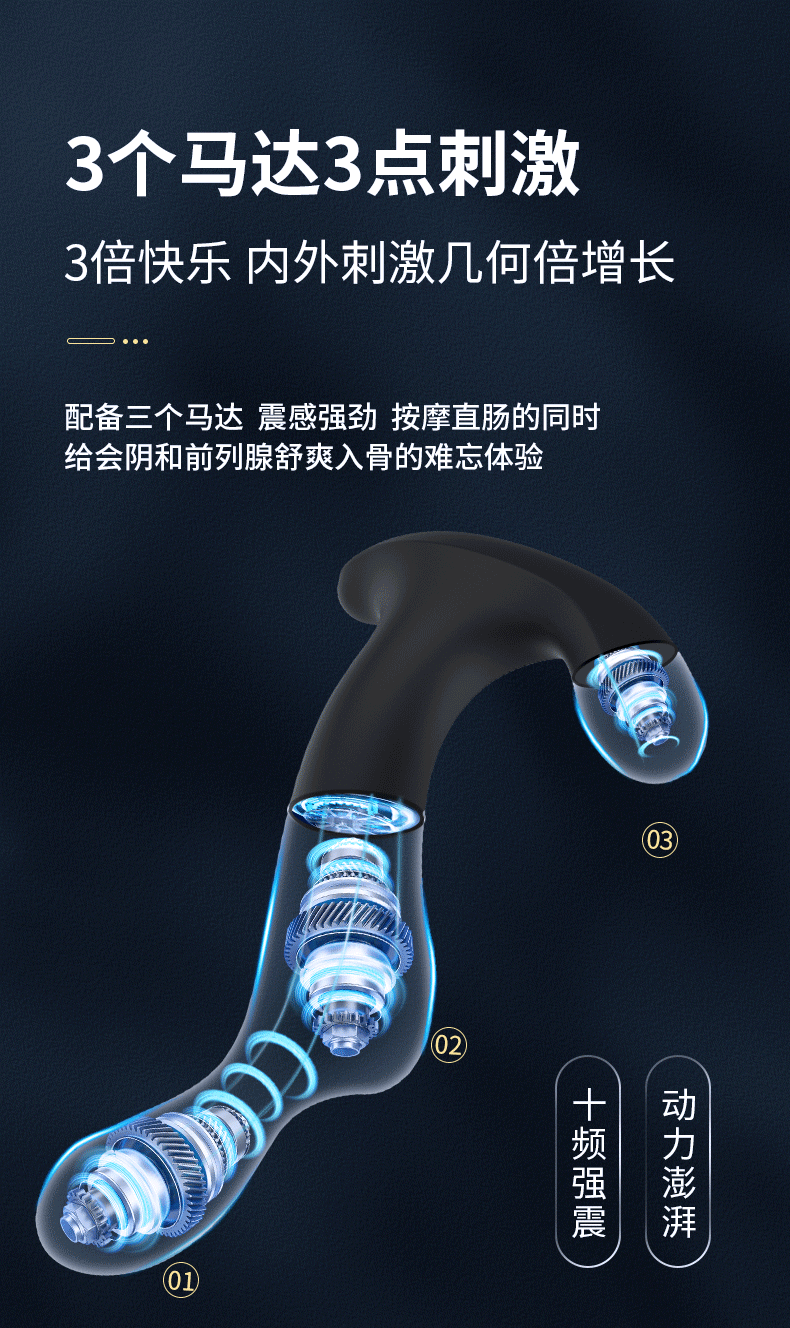Remote Control Triple Vibrating Prostate Plug, Deep Anal Toy for Men, Silicone — detail image 4