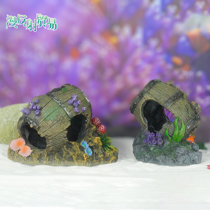 Simulación de barril de vino andrajoso, peces y camarones, casa de refugio, paisajismo, pecera de cueva, decoración de pecera, tanque de cría de acuario