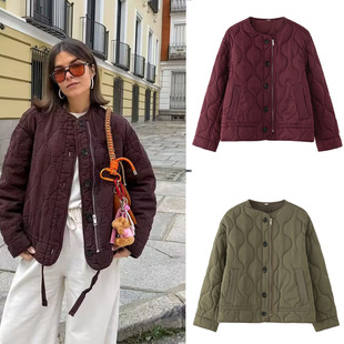 Cross-Border Export Women's Clothing 2025 Winter European and American Round Neck Long-Sleeved Loose Casual Pocket Decorated Cotton Jacket A15068F