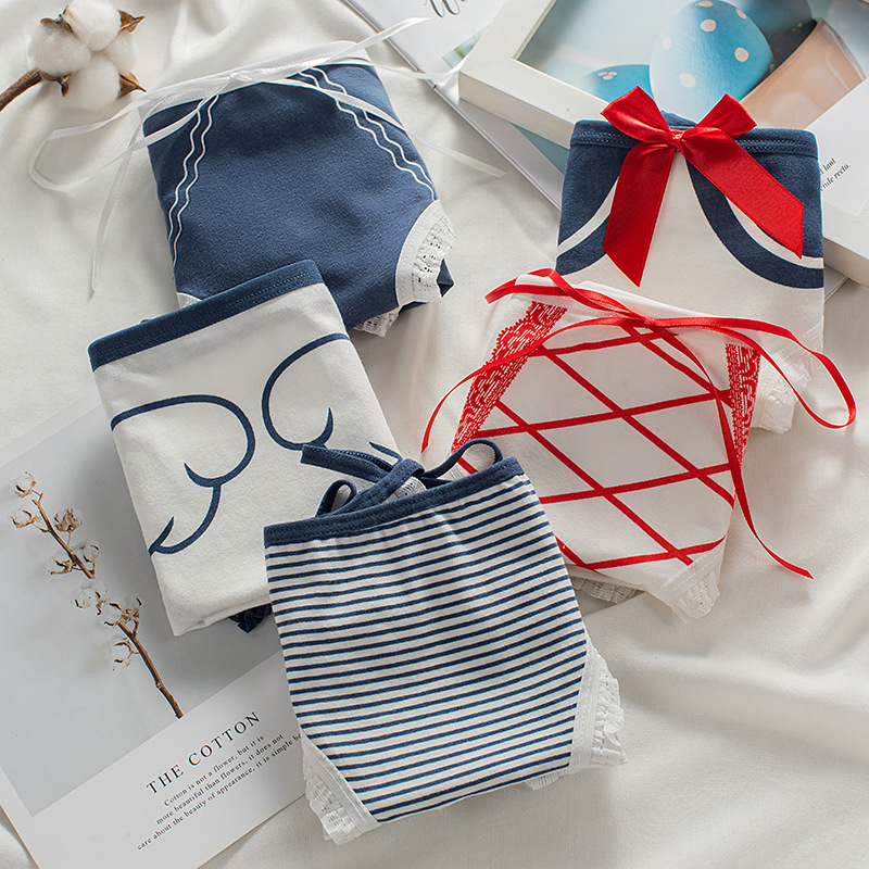 新品日系少女海軍學院風內褲女中腰甜美少女純棉內裆學生三角褲女