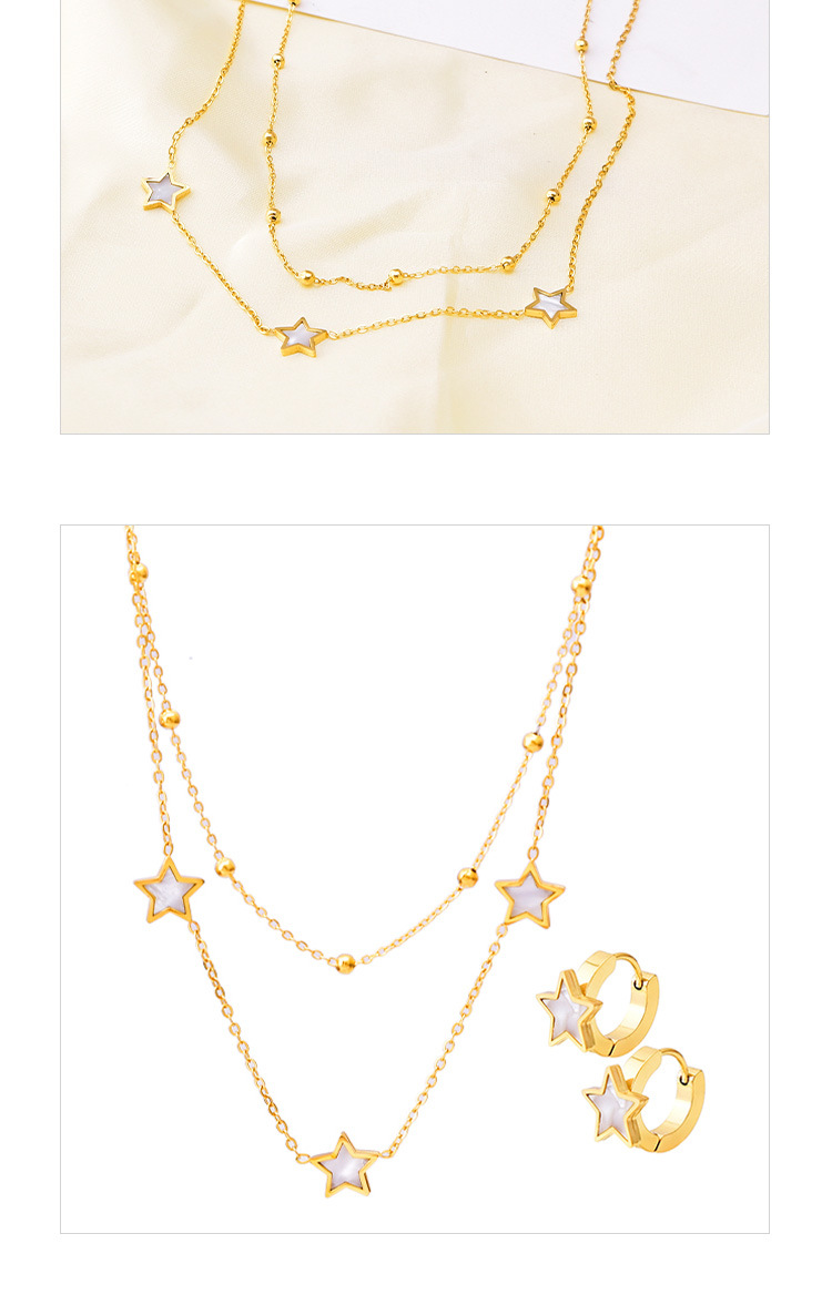 304 Stainless Steel 18K Gold Plated INS Style Simple Style Plating Inlay Star Shell Earrings Necklace display picture 4