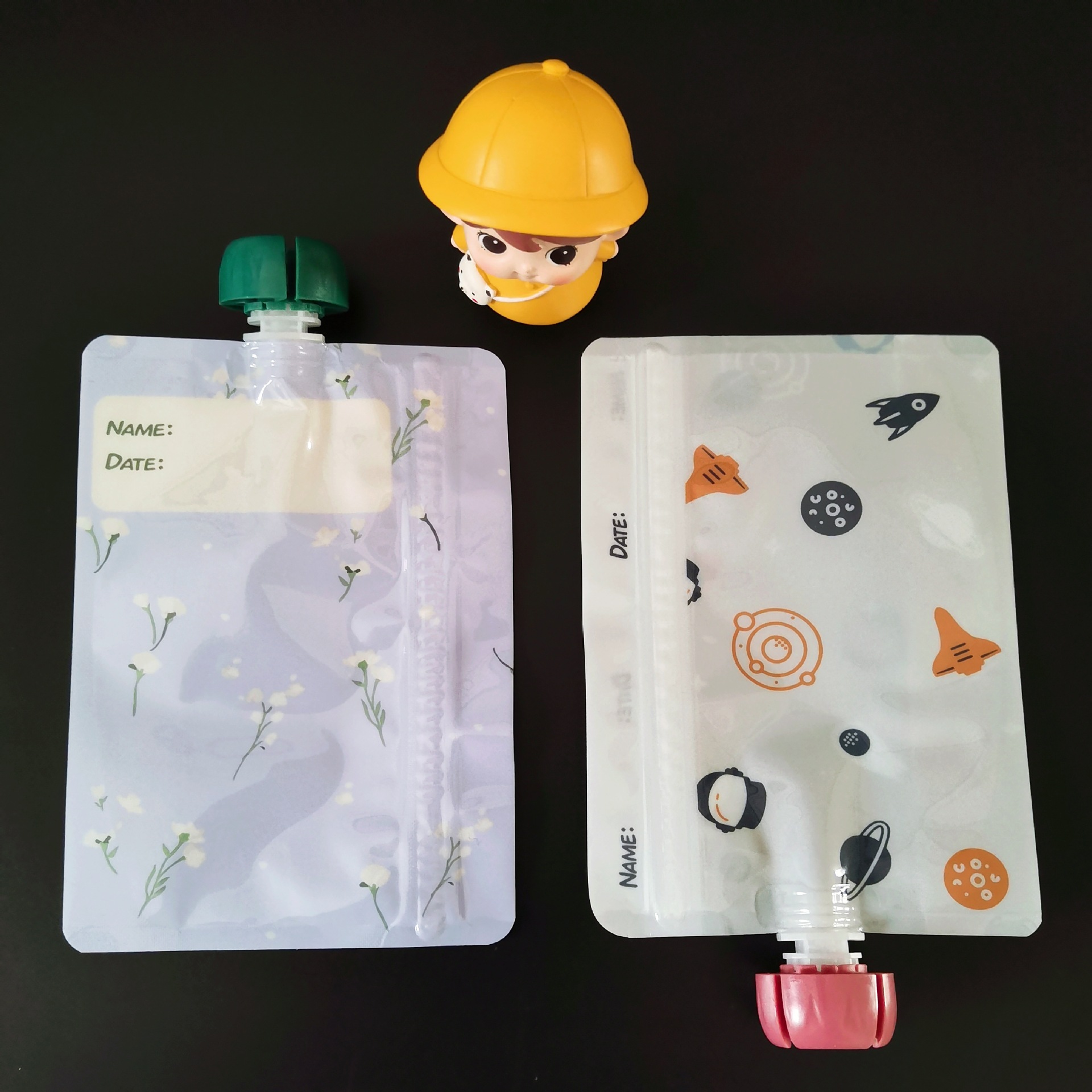 厂家供应200g食品级果泥辅食袋 自立双拉链蘑菇头吸嘴辅食分装袋