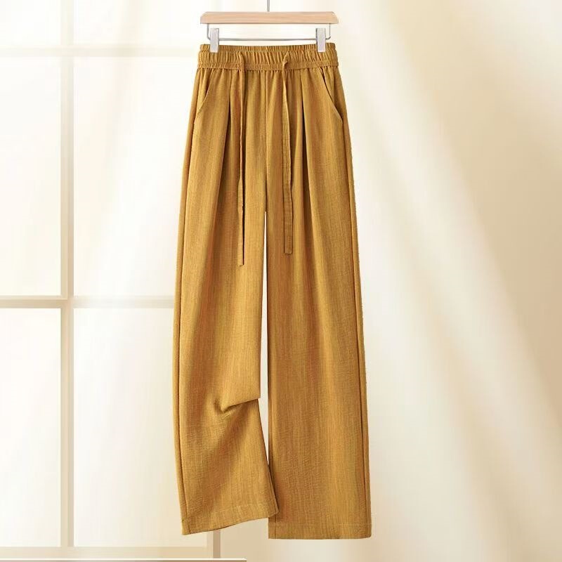 【Li-30】Spring and Summer New Versatile Drawstring Tie-Dye Ice Silk Wide-Leg Pants, Slimming, Stylish, with a High-Waisted Straight Cut and Drape Effect
