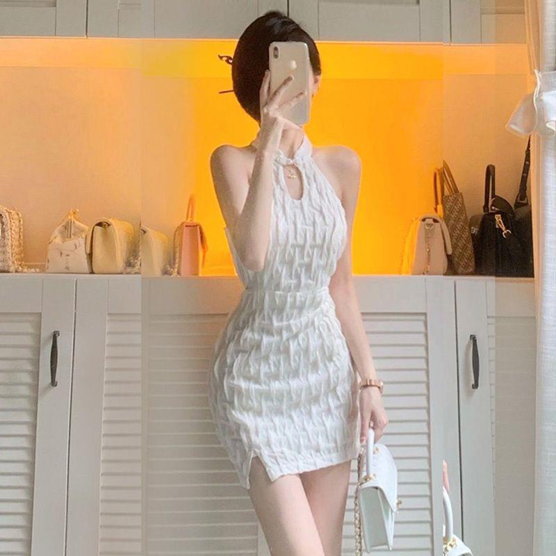 Neck Off-Shoulder Sleeveless vest skirt Modified Girl Cheongsam Dress Sexy Tight Hip Skirt Hot Girl Dress Women