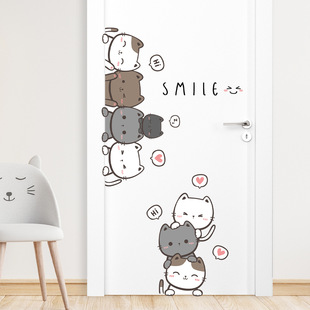 Br0311E Cute Cat Door Sticker Cartoon Creative Ins Self-Adhesive Wall Sticker Kidsren's Room Kindergarten Decoration Sticker