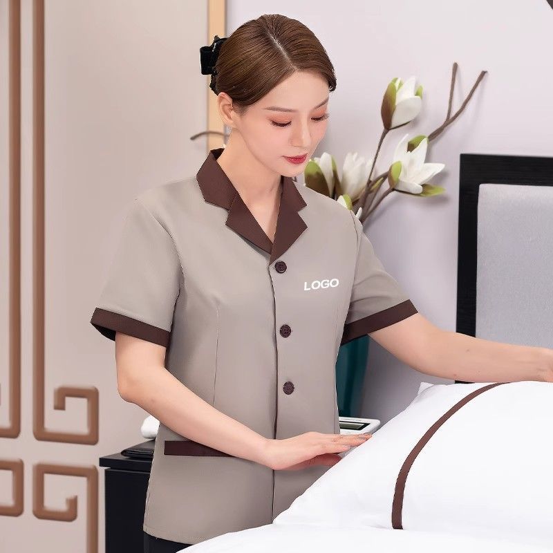 Cleaning Work Clothes Short-Sleeved Spring and Summer Breathable Hotel Room Property Sanitation Cleaner Aunt Plus Size Suit for Women