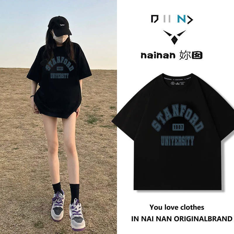 純綿半袖tシャツ女性夏韓国版新型ゆるい丸首小衆白色アニメプリント学生半袖tシャツ|undefined