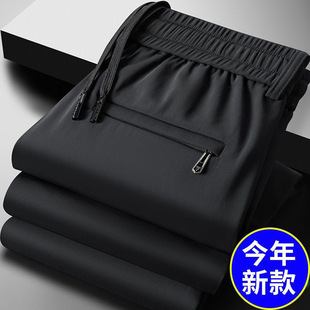 High-End Summer Ice Silk Pants, Elastic Elastic Thin Trousers, Casual Loose Straight Breathable Casual Pants