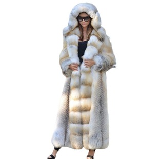 Faux fur coat European and American Foreign trade extended warm stitching hooded cross-border women's clothing wholesale Haining fur coat