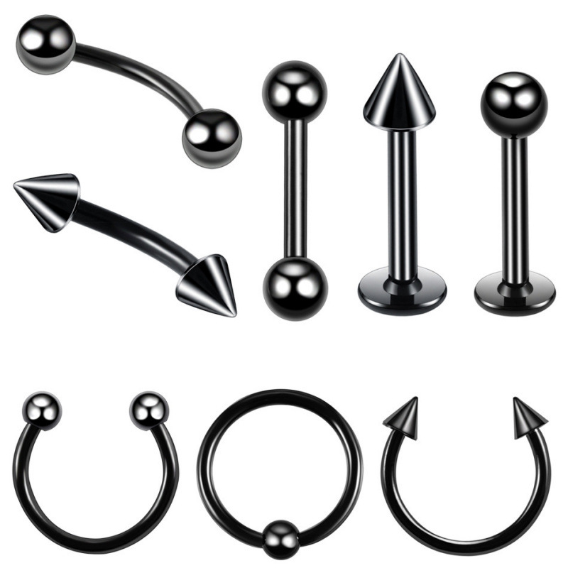 8-pack Stainless Steel Nose Rings And Ear Studs Set Jewellery_voghion.com
