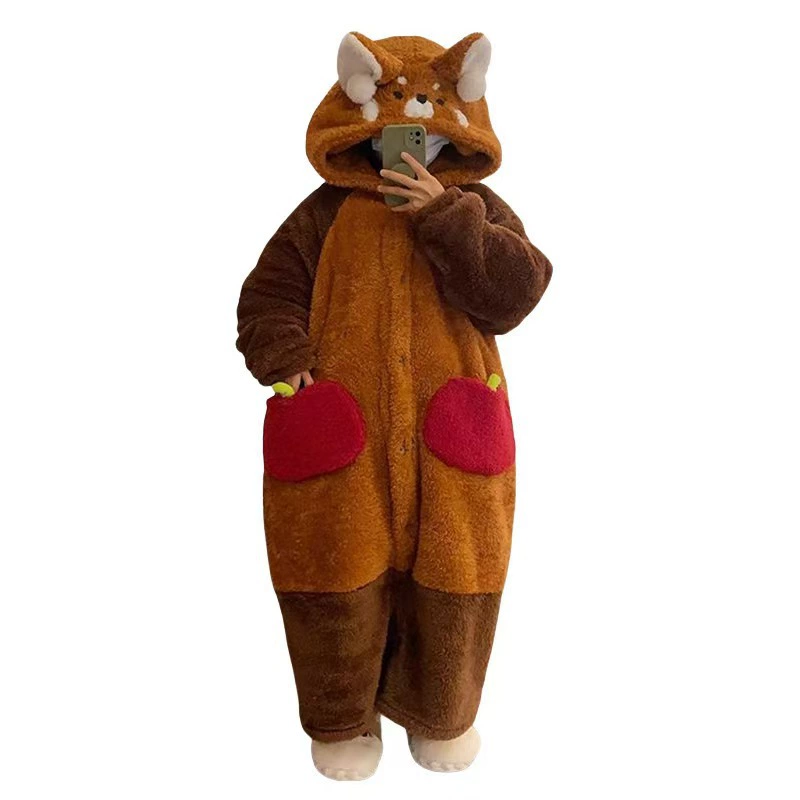 Милая коралловая бархатная тёплая пижама с капюшоном, халат, интернет-знаменитость
