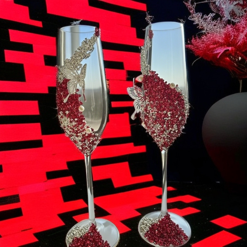 订婚敬酒杯结婚礼碎钻礼物自制敬酒杯手工碎钻敬酒杯感婚礼备贝母|undefined