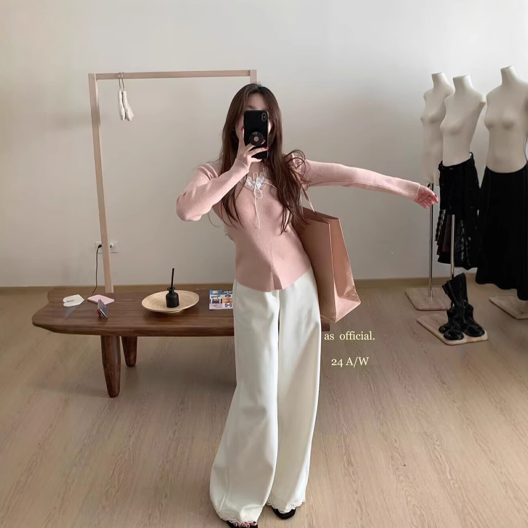 공식적인 가을과 겨울로 새로운 여성의 레이스 바느질 V-NECK 싱글웨어 니트웨어 여성용 11826