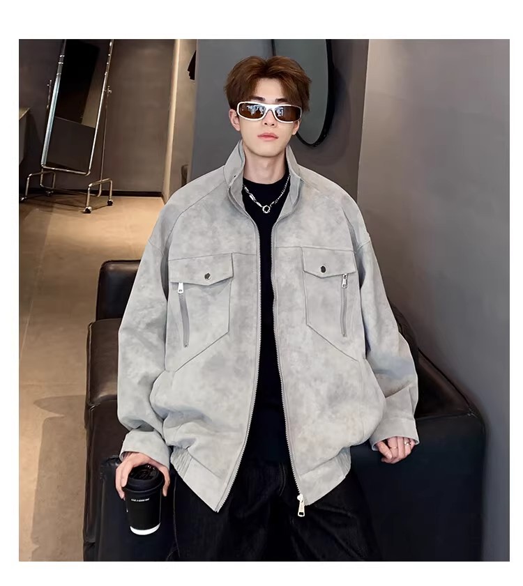 Men's Flight Jacket Pu Leather Stand Up Collar Workwear Casual_voghion.com