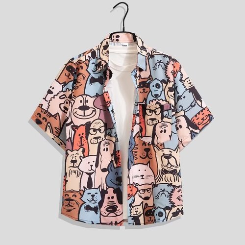 S1-2 Four-Sided Printed Short-Sleeve Hawaiian Shirt Leisure Summer Cross-Border Retro Floral Collared Shirts Beach Print Top