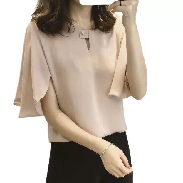 Летняя шифоновая футболка с коротким рукавом oversize, плюс размер