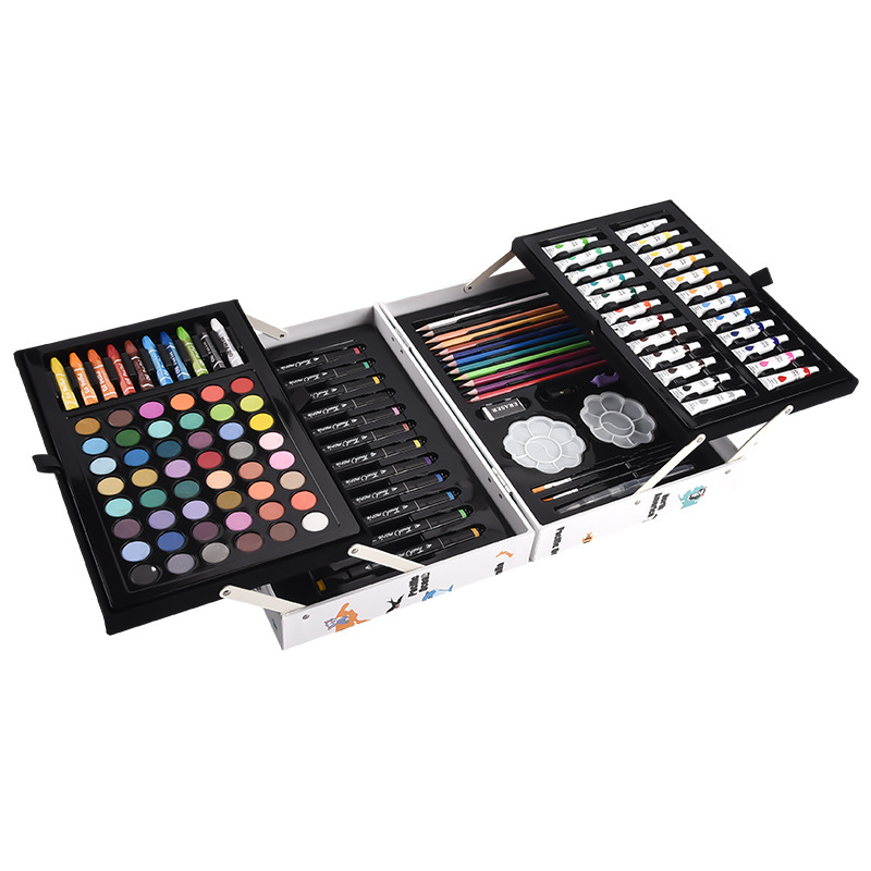 145 Animal World caja de regalo de doble capa para niños dibujo conjunto de herramientas de dibujo pincel herramientas de pincel de color para estudiantes de primaria