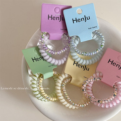 韓版碎花純色透感電話線發圈女高級感發圈高彈力皮筋耐用頭繩髮飾